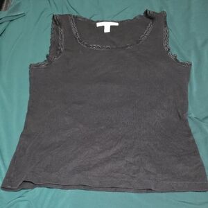 JM Collection Elegant Black Tank with Lace Trim